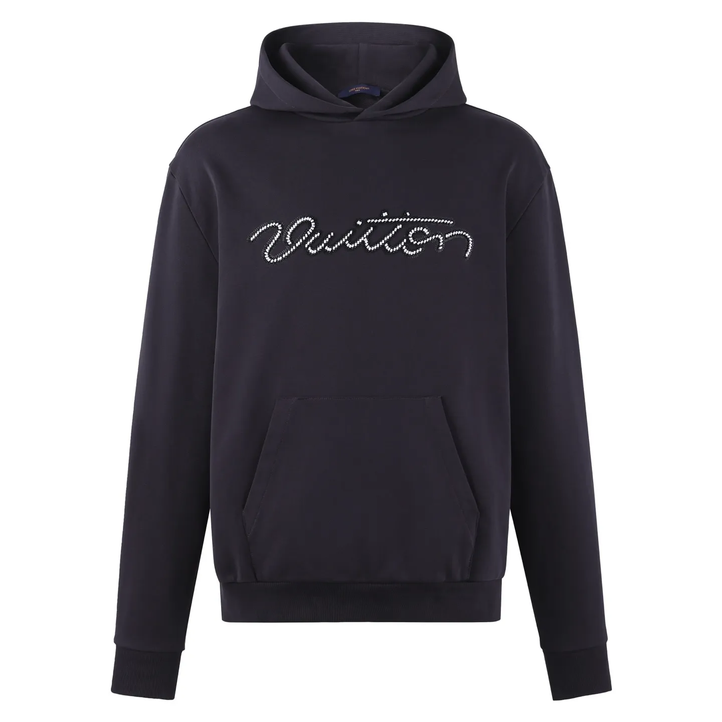 🅿️410 1v 25FW hand-signed monogram beaded embroidered hooded sweatshirt. The original version was purchased for 13,200 and developed. The fabric is made of custom-dyed 420g cotton extra-thick trendy brand terry sweatshirt material. This fabric is raised and treated to form a layer of soft and plump fluff on the inside; the improved fish scale knitting method forms a delicate concave and convex texture on the bottom surface, similar to the arrangement of fish scales. Effectively increases the air storage layer and improves thermal insulation performance. The front of the fabric is smooth and smooth, while the back is soft and waxy. It has excellent moisture absorption, breathability, wrinkle resistance and drape, and is thicker and crisper than ordinary sweatshirt materials. It gives clothes excellent warmth retention, breathability and skin-friendly touch. The Vuitton script on the chest is embroidered with beads. During the embroidery process, tiny beads are fixed on the fabric together with embroidery thread. The direct characteristics brought by this process are a strong three-dimensional sense, a unique sense of weight and a reflective effect that changes with the light. The overall wiring is straight and delicate, the fabric is comfortable and soft, and the color is consistent without color difference. It can be matched with the same style to create a fashionable look and control various occasions. Customized accessories, complete with three standards, same style for men and women! Size:S-M-L-XL